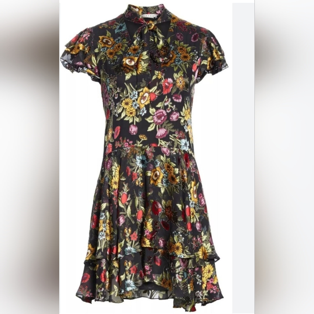 Alice + Olivia Moore Ruffle Tiered Floral Dress Size 6 - Picture 14 of 15